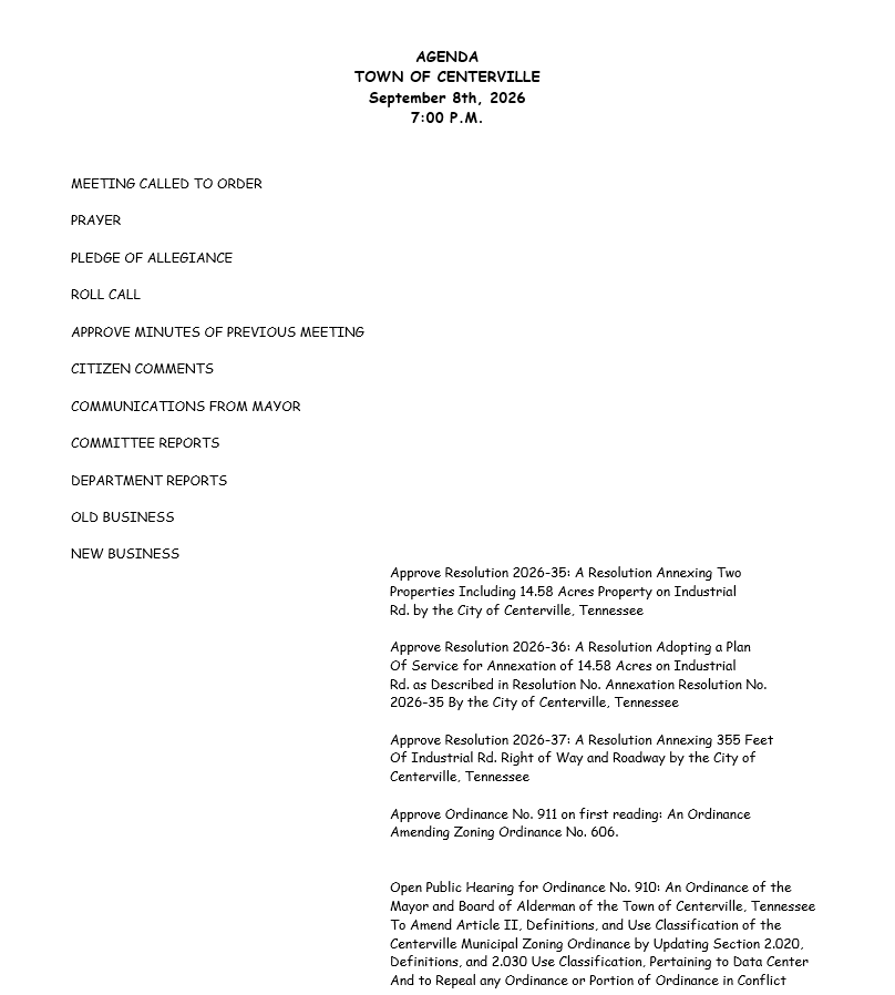 September 8 2026 agenda page 1